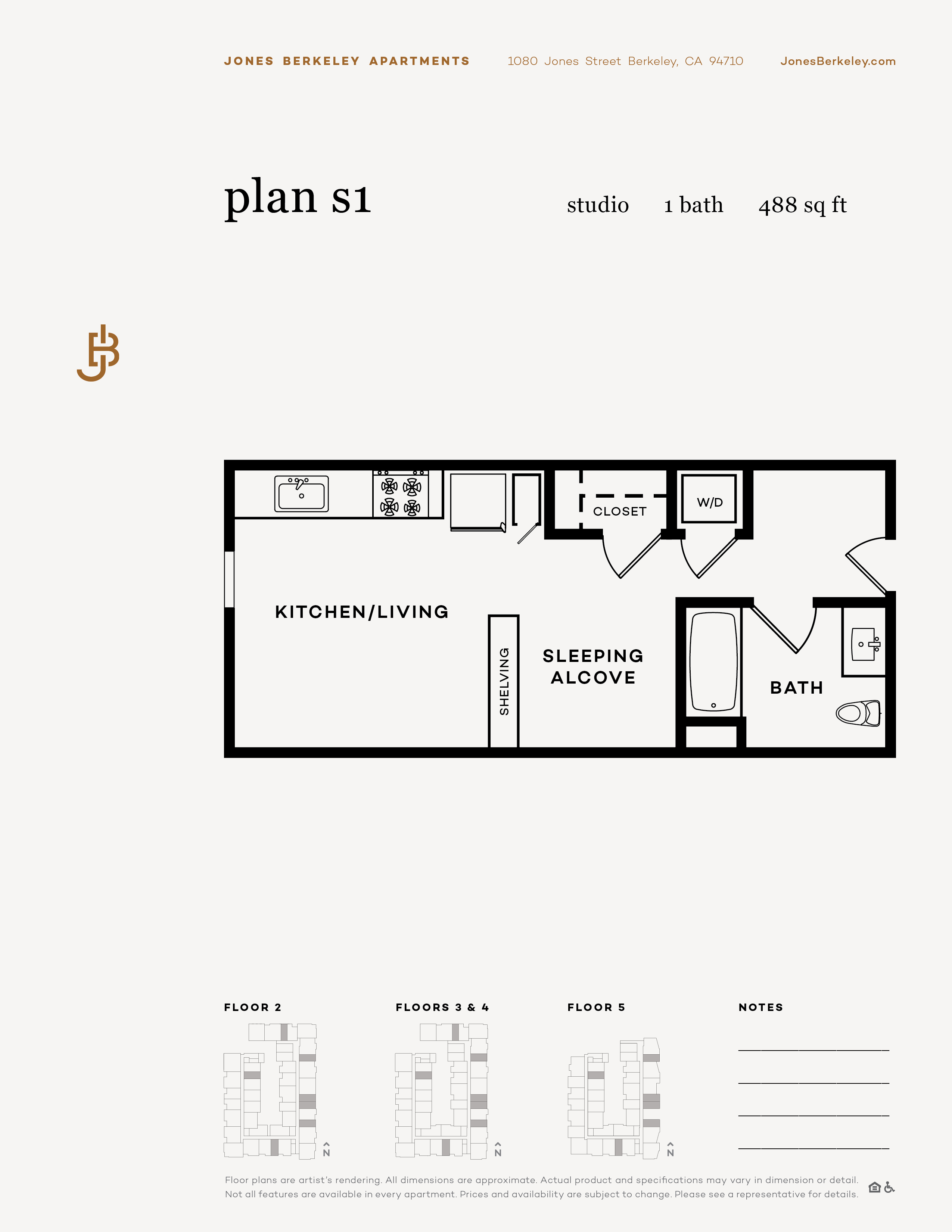 Floor plan for studio, 1 bath, 488 sqft